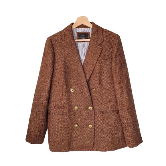 J Crew Bristol Blazer Hazelnut English Wool Herringbone Brown BA441 Size 12 - Picture 2 of 10